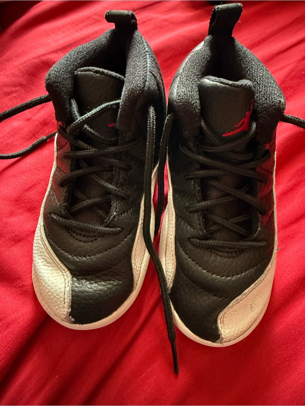 Jordan Kids Black and White Basketball Shoes with Red Logo